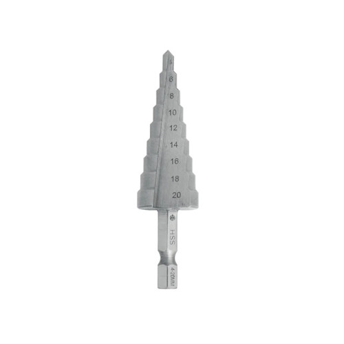 Vrták stupňovitý 4-20mm HSS - 9stupňov 4Czech so stopkou 1/4" priama drážka Vrták stupňovitý 4-20mm HSS - 9stupňov 4Czech so stopkou 1/4" priama drážka